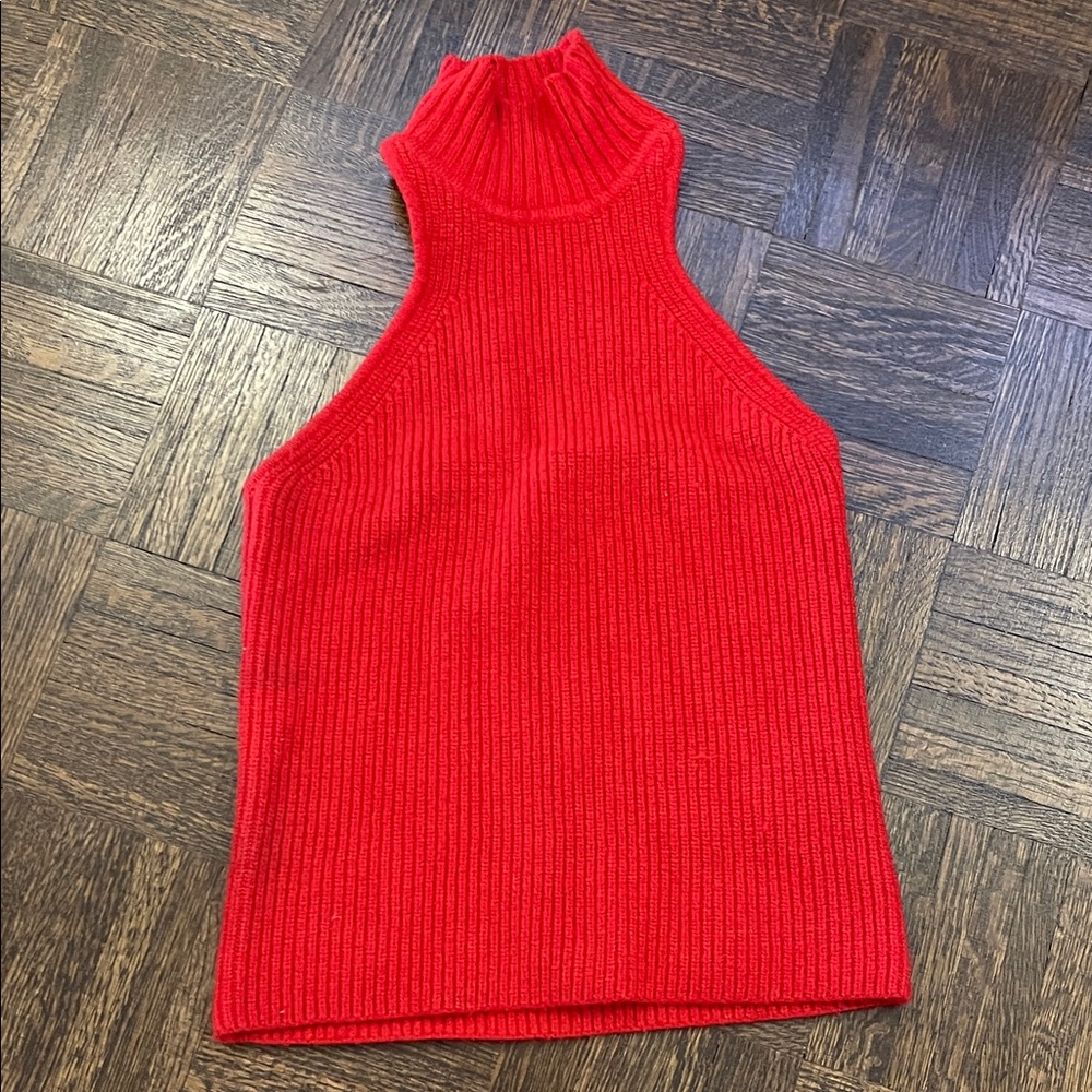 Zara Red Ribbed Mock Neck Tank Top